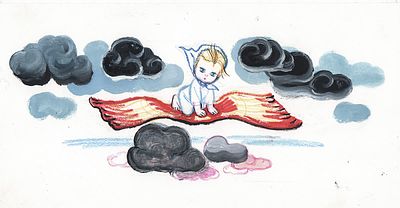 Брей А.А. На ковре-самолете. Оригинал иллюстрации к детскому журналу "Мурзилка" №6, 1960-е гг.. 