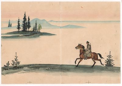 Харкевич И.И. Охрана границы. Оригинал иллюстрации к книге К. Высоковского "Все в снегу", Л. - 