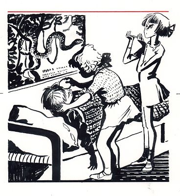 Юдин Г.Н. У постели больного. Иллюстрация для книги И. Пивоваровой "Однажды Катя с Манечкой". 