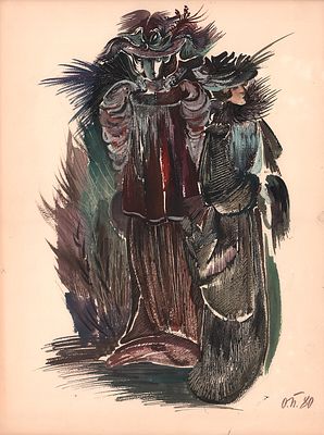 Пустовалова О.Н. Две дамы в свободных платьях. Эскиз костюмов к фильму "Три года" по 