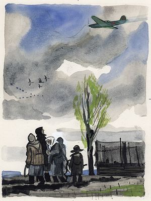 Молоканов Ю.А. Наш полетел. Оригинал иллюстрации к книге Митяева А. "Шестой-неполный". М. - 