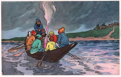 Семенов И.М. Сказано - сделано. Разожгли в лодке костер... Оригинал иллюстрации к кадру для 