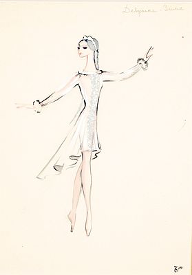 Бруни Т.Г. "Зима". Эскиз театрального костюма. 1960-е гг. Бумага, смешанная техника. Паспарту 