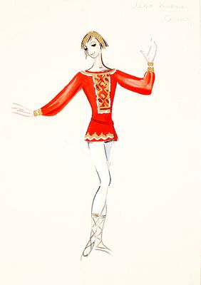 Бруни Т.Г. "Лето". Эскиз театрального костюма. 1960-е гг. Бумага, смешанная техника. Паспарту 