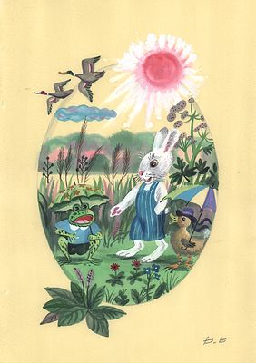 Винокур В.И. Заяц и лягушка. Иллюстрация к одному из многочисленных переизданий книги Х. 