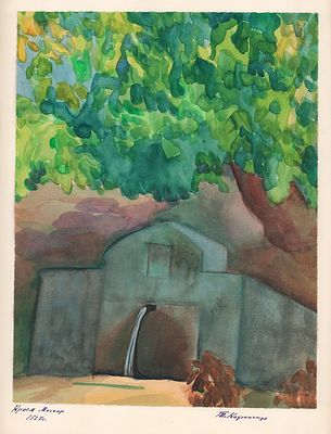 Кафенгауз Т.А. Крым. Мисхор. 1927 г. Бумага, акварель. Лист 33х25,5 см на бумажной подложке. 