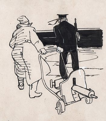 Горяев В.Н. Пулеметчики. Рисунок на обложку к третьему тому В. Катаева, 1965 г. Полукартон 