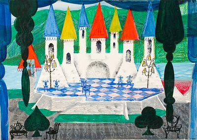 Соколова М.А. Декорация, 3-е действие "Дворец" к постановке пьесы "Обыкновенное чудо" Шварца 