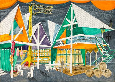 Соколова М.А. Декорация, 2-е действие "Трактир" к постановке пьесы "Обыкновенное чудо" Шварца 