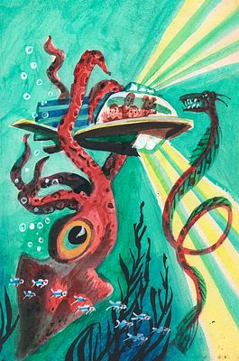 Скобелев М.А. Нападение. Вариант иллюстрации к к книге В. Мелентьева "33 Марта". 1970-е гг. 