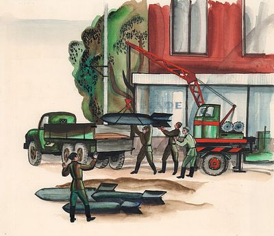 Лемкуль Ф.В. Погрузка снарядов. Оригинал иллюстрации к книге С. Баруздина "Страна, где мы 