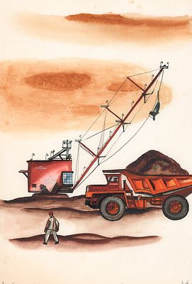 Лемкуль Ф.В. В карьере. Оригинал иллюстрации к книге С. Баруздина "Страна, где мы живем". 