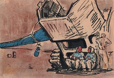 Скобелев М.А. Обеденный перерыв. 1970-е гг. Оригинал иллюстрации для журнала "Вокруг света". 