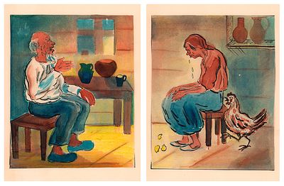 Кафенгауз Т.А. Старик и старуха. Оригиналы иллюстраций к сказке "Курочка Ряба". 1930-е гг. г. 