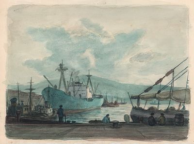 Цельмер В.Д. На пристани. 1950-е гг. Бумага, тушь, акварель. Лист 23х31 см. Цельмер Валентин 