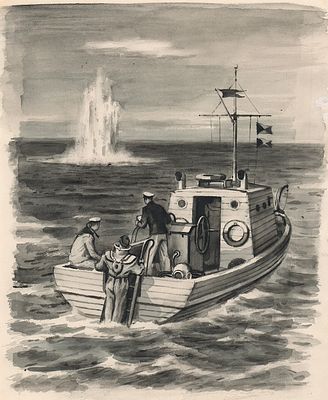 Харкевич И.И. Подводный взрыв. Оригинал иллюстрации книге К.Д. Золотовского "Подводные 