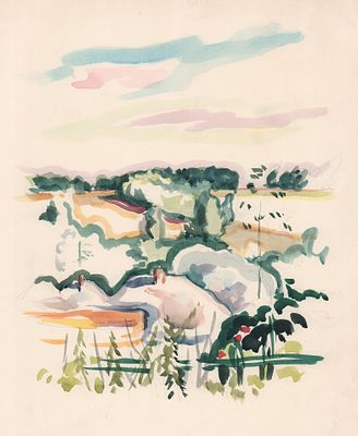 Митурич М.П. Подмосковный пейзаж. 1960-е гг. Бумага, акварель. Лист 44х31,5 см. Из семьи художника.