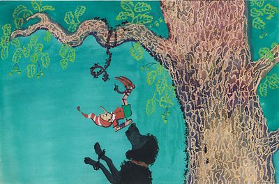 Мешков Е.А. "Муравьи влезли на дуб и перегрызли веревку". Иллюстрация к кадру из диафильма 