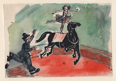 Кафенгауз Т.А. Клоун Карандаш и наездница. 1950-е гг. Бумага, тушь, перо. Лист 12,7х18,5 см на 