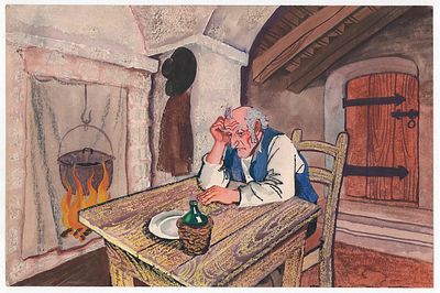 Мешков Е. А. Карло жил в бедной каморке. Иллюстрация к кадру из диафильма "Приключения 