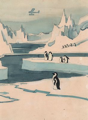 Харкевич И.И. Самолет. Оригинал иллюстрации к книге К. Высоковского "Все в снегу", Л. - Детская 