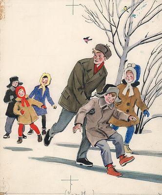 Харкевич И.И. Покатился вместе с ним и чуть не шлепнулся. Оригинал иллюстрации к книге И. 