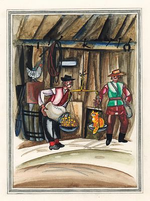 Лемкуль Ф.В. Взвешивание. Оригинал иллюстрации для сборника сказок "Сказки Королевича". 1980-е 