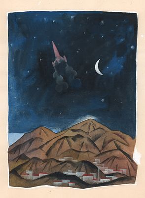 Монин Е.Г. Запуск ракеты. Вариант иллюстрации к книге О. Дриза "Сказочный садовник". М, Малыш 