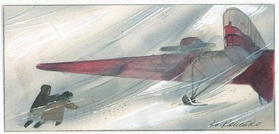 Копейко Ю.В. Буран. Оригинал иллюстрации. 1970-е гг. Бумага, акварель. Лист 13,8х29 см. Подпись 