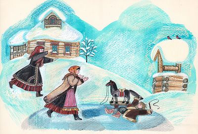 Митурич-Хлебникова В. М. Ехал Ваня поспешал, С ворона коня упал. Оригинал иллюстрации к книге 