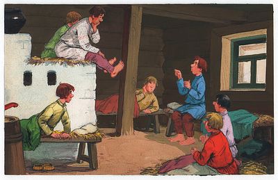 Савченко А.М. Стали считаться. Оригинал иллюстрации к диафильму "Семь Агафонов бестолковых" 