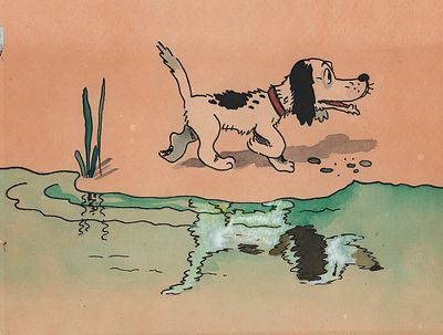 Сутеев В.Г. ... а собачка побежала к белой утке. Иллюстрация к кадру для диафильма по сказке Х. 