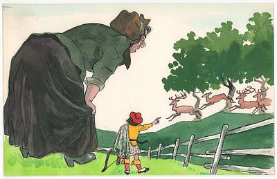 Ведерников Е.А. Фермер и великанша. Иллюстрация к кадру из диафильма "Фермер Джеймс Грэй и 