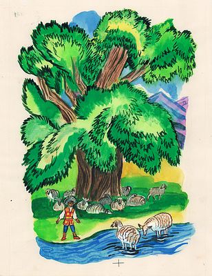 Дувидов В.А. Разговор с овечкой. Оригинал книжной иллюстрации к книге Газим-Бег Багандова 