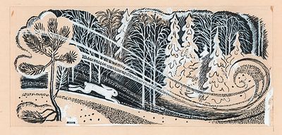 Макавеева Г.А. Зайчик в лесу. Оригинал книжной иллюстрации к ежегодному альманаху "Круглый 