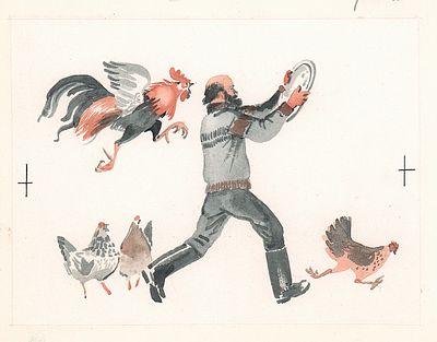 Мешков Е.А. С зеркалом. Оригинал иллюстрации к книге С. Романовского "Сон лисы". М.- Детская 