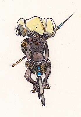 Мигунов Е.Т. На велосипеде. Вариант иллюстрации к сказке Эстеба Фауса "Сказка о курносом 