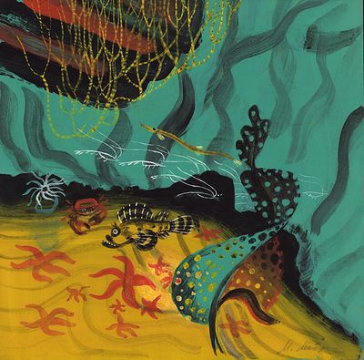 Митурич М.П. На морском дне. Оригинал иллюстрации к книге Н. Аргуновой "Сынок". М. Детлит 1968 