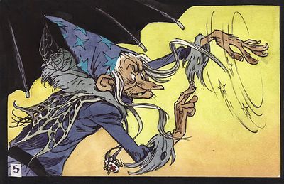 Мигунов Е.Т. Надев волшебную шапку, она начала колдовать. Вариант иллюстрации к кадру из 