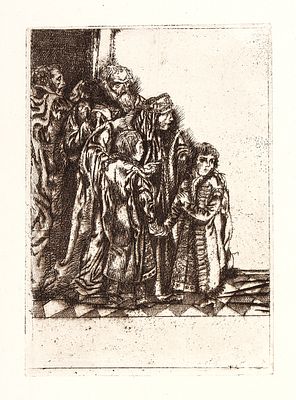 Якутович Г.В. Придворные с ребенком. Иллюстрация на тему петровского времени. 1980-е. Бумага 