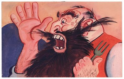 Мешков Е.А. Карабас. Иллюстрация к кадру из диафильма "Приключения Буратино" - 1970 год. Бумага 