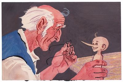 Мешков Е.А. Папа Карло и Буратино. Иллюстрация к кадру из диафильма "Приключения Буратино" - 