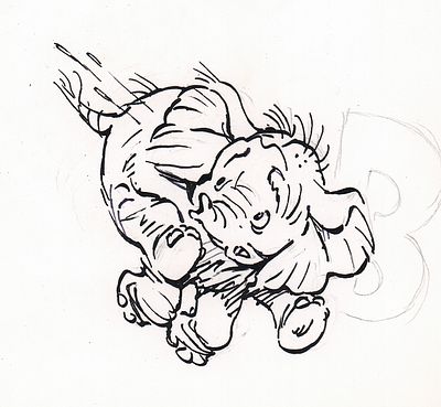 Мигунов Е.Т. Убегающий слоненок. Эскиз иллюстрации к сказке Эстеба Фауса "Сказка о курносом 