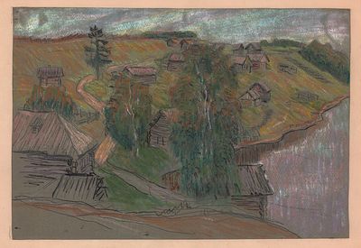 Миронов В.И. Березка на берегу. 1960-70-е гг. Бумага, пастель. Лист 24,3х36 см на бумажной подложке.