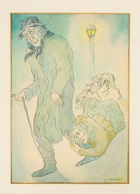 Мусатов Г. Сцена у фонаря. Иллюстрация к М.Ф. Достоевскому "Униженные и оскорбленные". Прага 