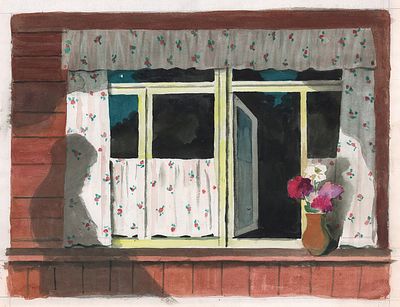 Еремина Т.А. Ночное окно на даче. 1950-е гг. Бумага, акварель. Лист 39х50 см. . Еремина Татьяна 
