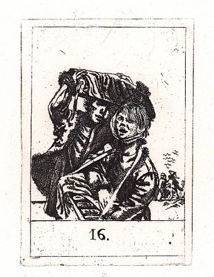 Якутович Г.В. Продавцы хлеба. Иллюстрация на тему петровского времени. 1980-е. Бумага, офорт. 