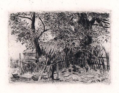 Цельмер В.Д. Участок. 1950-е г.г. Бумага, офорт. Лист 19,9х30 см, оттиск 8,6х11,8 см. . Цельмер 