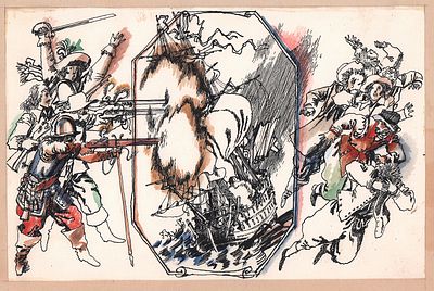 Аникин Б.А. Морское сражение. Оригинал иллюстрации к журналу "Костер". 1970-80-е гг. Бумага 