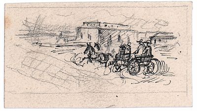 Бехтеев В.Г. На повозке. 1930-е гг. Бумага, тушь, перо. Лист 5,7х10,2 см. Бехтеев Владимир 